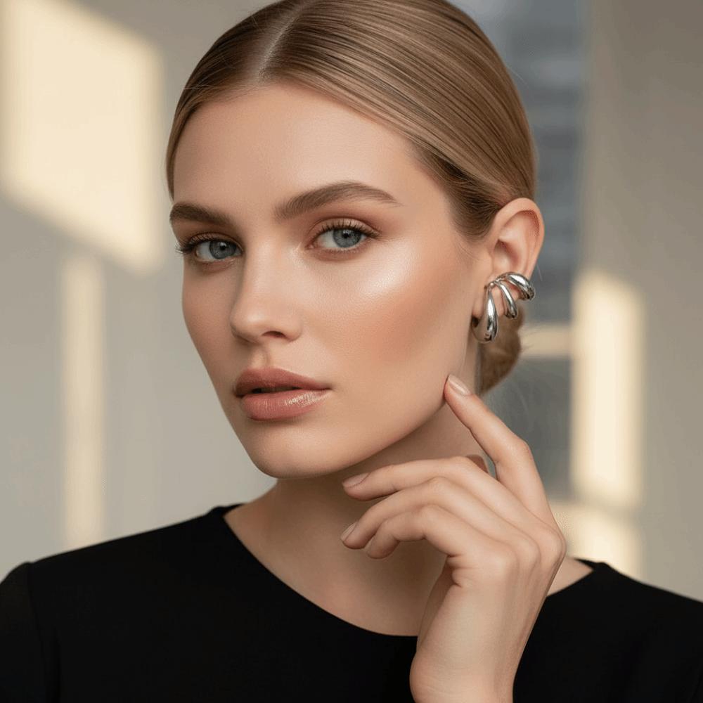 Zinc Zinc Alloy Fake Piercing Earrings Water Drop Ear Cuff Jewelry Vintage Multilayer Hollow Ear Clips  Wear