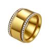 European-American High-Gloss Diamond Inlaid Ring: Minimalist Luxury, 18K Gold-Plated Titanium Steel, Wide Band Design