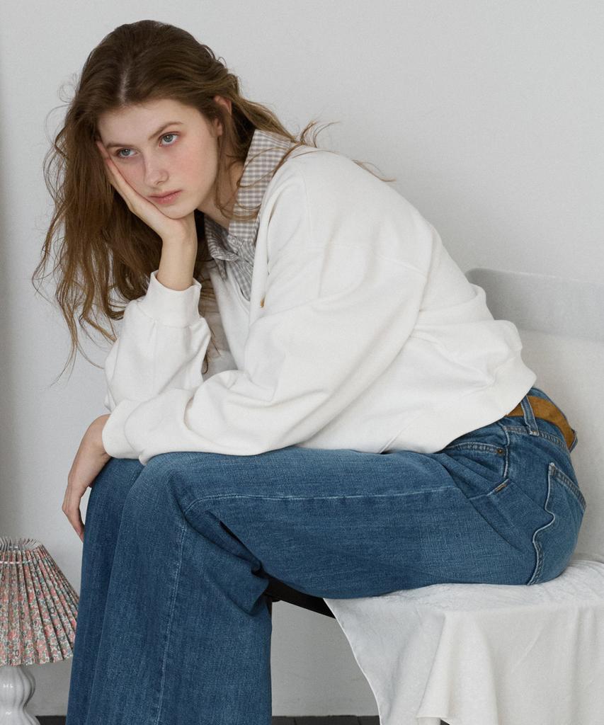 LETTER FROM MOON Glit Check Layered Sweatshirt (Ivory)