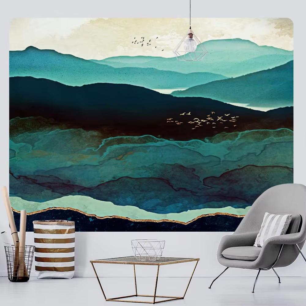 Tapestry Nordic Abstract Tapestry Psychedelic Mountain Design Polyester Fabric Trippy Wall Art for Living Room