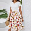 Women's Casual Fashion Belted Floral Print Short Sleeve Round Neck Elegant Dress