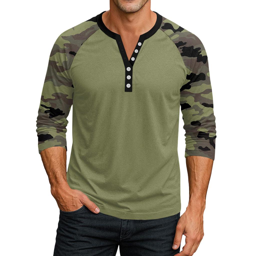 Herren Button-Down Kontrast Raglan 3/4 Ärmel Oberteil