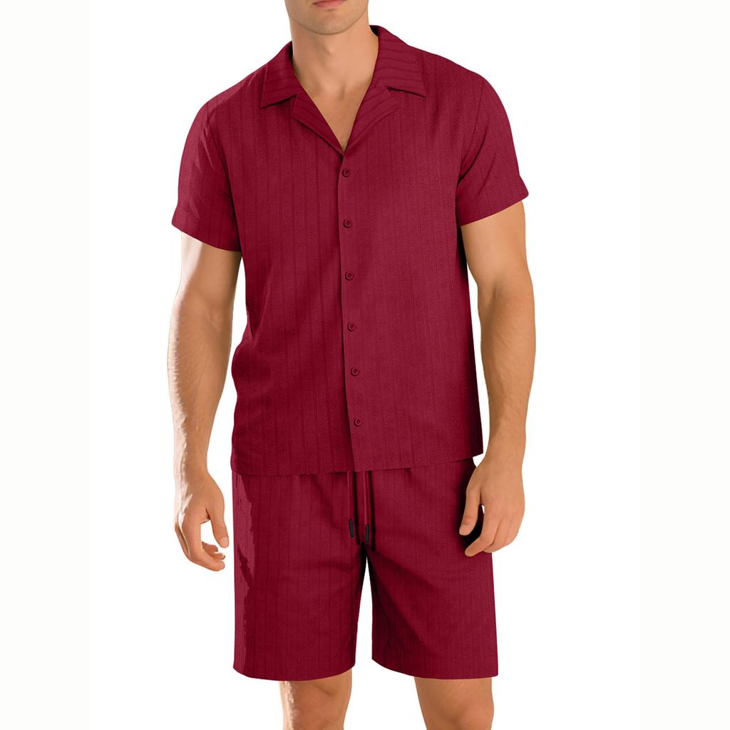 Men's Vacation Beach Pants Summer Cardigan Short-Sleeve Shorts Set