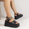 2024 Summer Gothic Platform Sandals: Punk Style, 9cm Heel, Spiderweb Embroidery, Spider Buckle Women's Shoes
