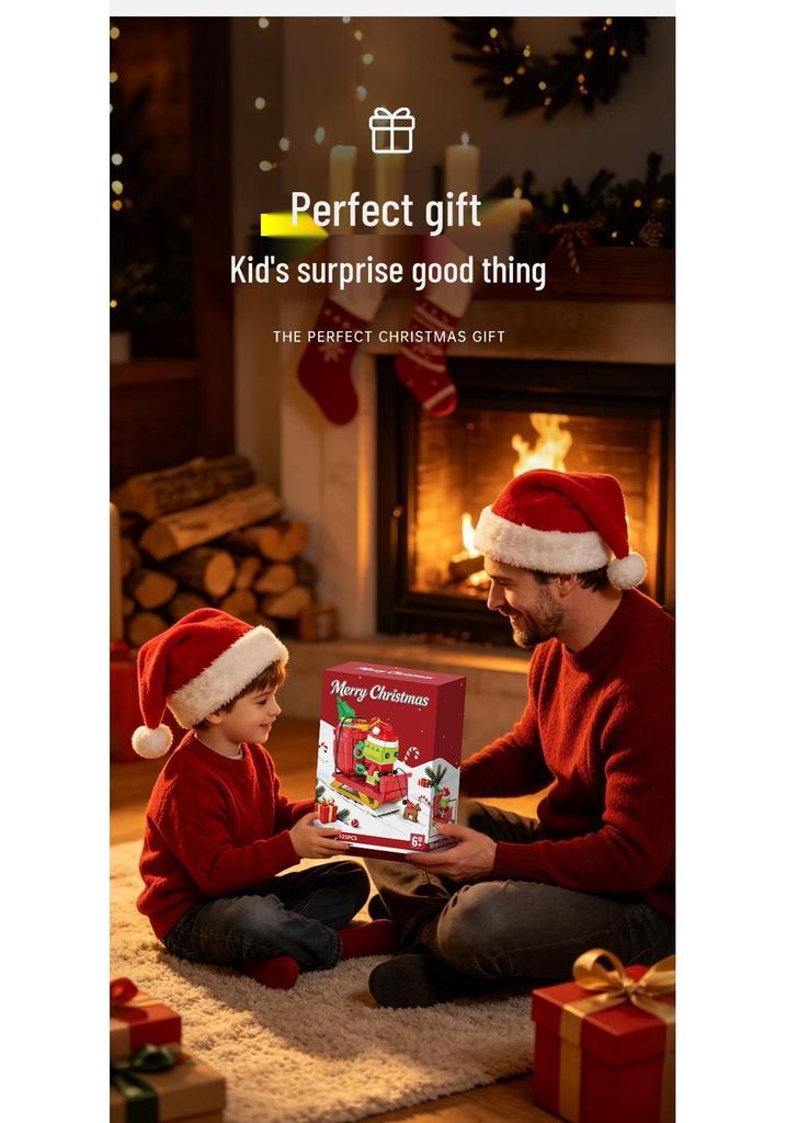 Christmas Red Cart Building Blocks Educational Toy for Children