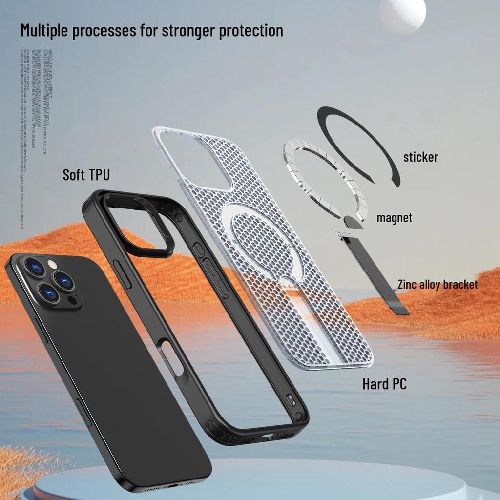 iPhone 17 Pro Max Cellular Heat Dissipation Protective Case with Magnetic Car Stand