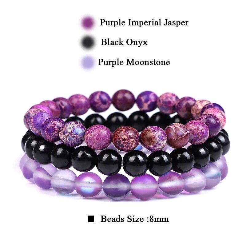 8mm Natural Stone Bracelet Set 3Pcs/set Rhodonite Rose Pink Quartzs Moonstone Amethysts Hematite Bracelets For Women Men Jewelry