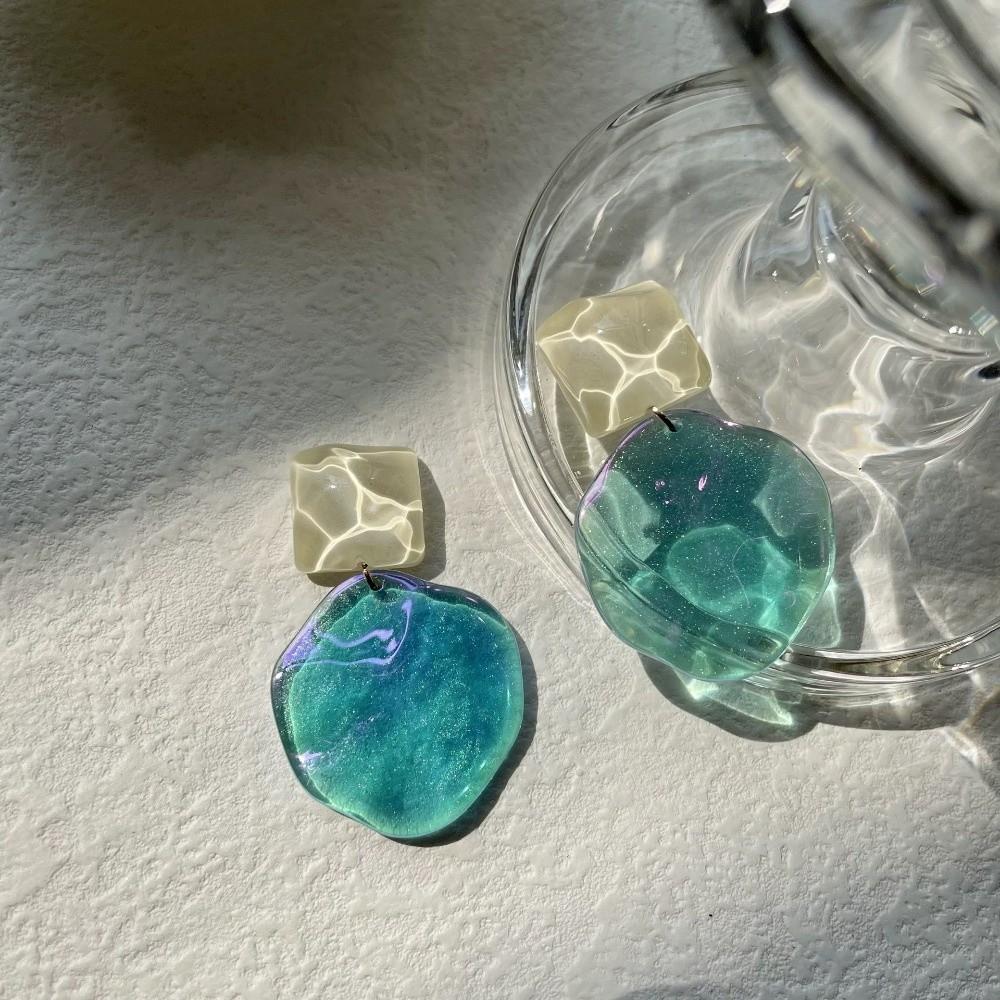 Sweet Water Ripple Eardrop Exquisite Jewelry Aurora Blue Irregular Geometric Ear Stud Korean Style