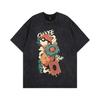Kanye American trend retro washing water cartoon short-sleeved vintage old loose round neck men's and women's same T-shirt