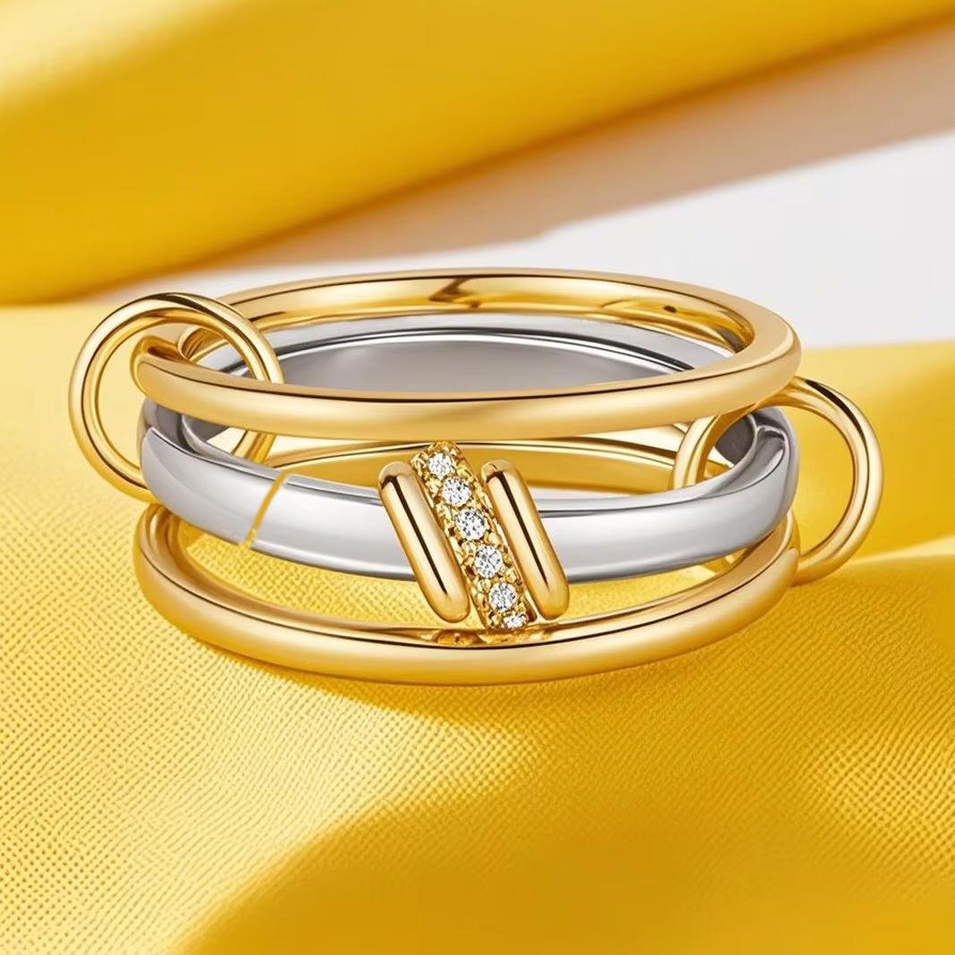 

New 5A CZ Multi Pieces Stainless Steel Stacking Engagement Band Rings for Women High End PVD Three Circle Cross Stack Zircon 7.5 белый