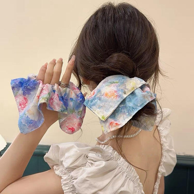 New Bohemia Floral Print Hair Scarf Scrunchies Women Large Ponytail Hair Rope Tie Headbands For Girls Party Hair Ornament