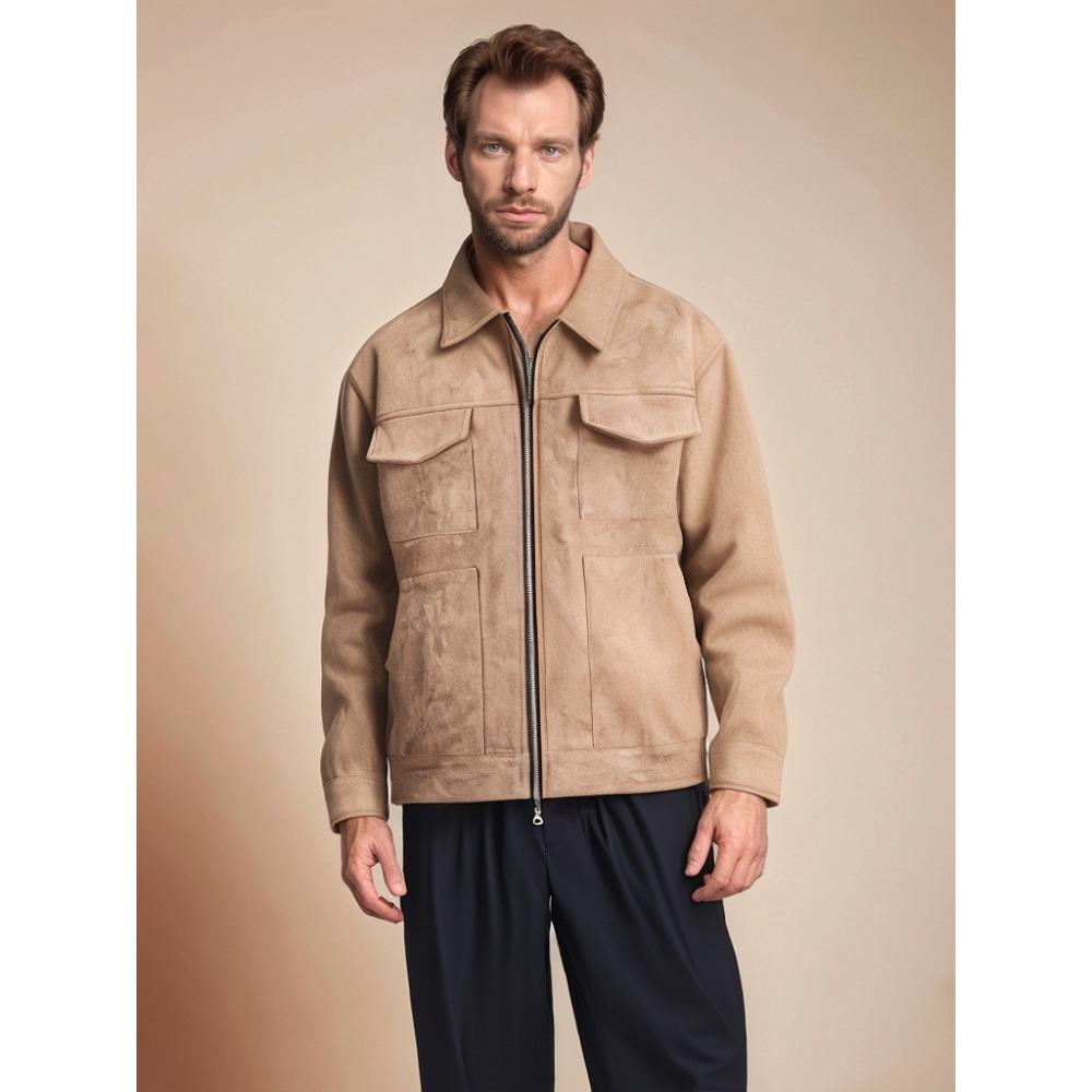 RogueWave Herbstjacken Übergröße Freizeitkleidung High Street Taschen Revers Reißverschluss Wildleder Dicke Jacke Herren Windbreaker Locker
