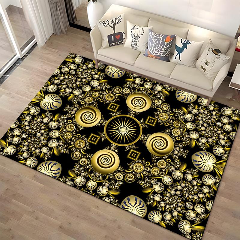 Abstract Mandala Black Gold Spiral Pattern Carpet for Living Room Suitable for use as an anti-slip for living room bedroom sofas
