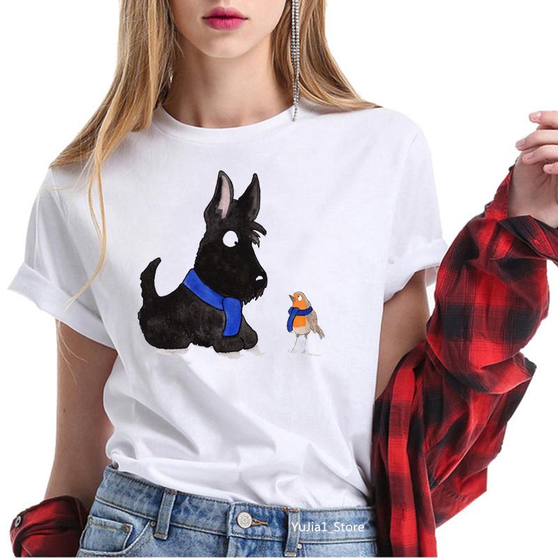 Cute Cartoon T-shirts for Women Harajuku Kawaii Scottish Terrier Animal Print Tee Shirt Femme Summer Cute Tops Dog Lover T Shirt