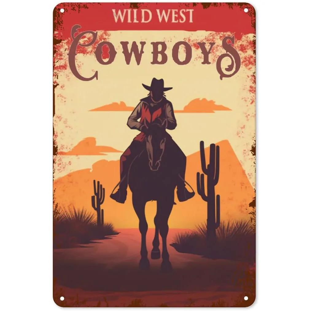 1 Stück Cowboys Metallschild Vintage Western Cowboys Reiten Pferde Metallposter Wandkunst Dekor für Zuhause Bars Clubs Cafés 8×12 Zoll
