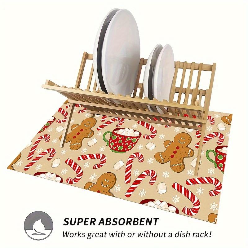1Pcs Gingerbread Coffee Rubber Drying Mat With Retro Coffee Tableware For Coffee Shop Kitchen Carpet Tableware Durable Diatom Mud Table Mat