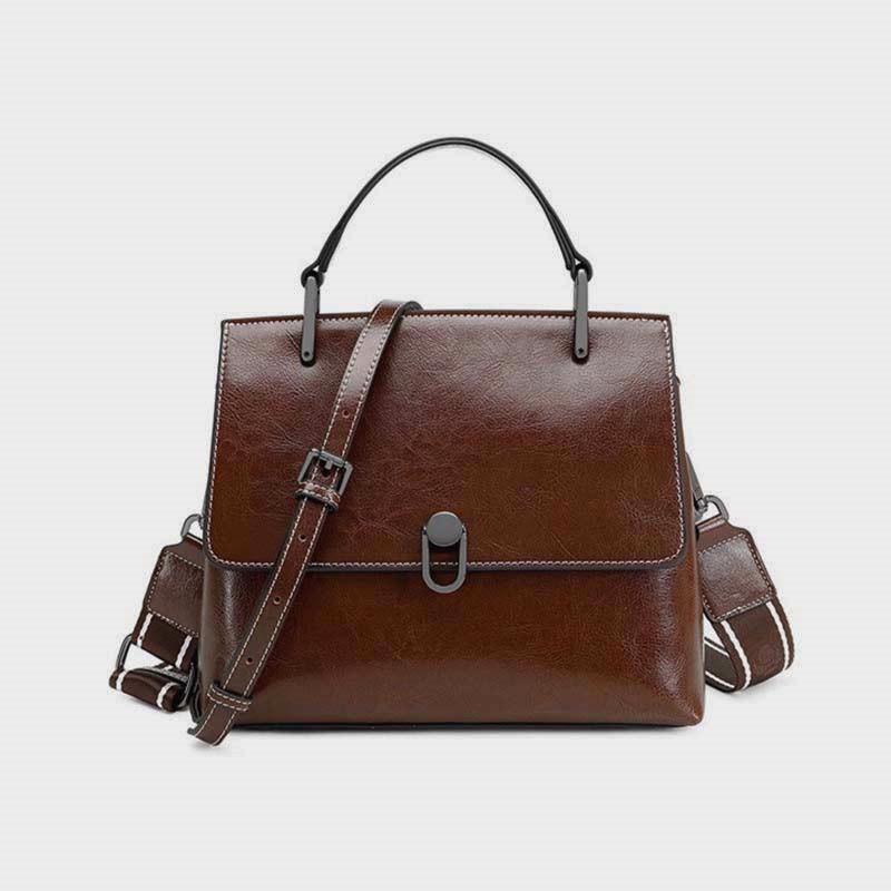 Genuine Leather Wide Strap Shoulder Crossbody Bags For Women  Trend Designer Short Handle Ladies Handbags