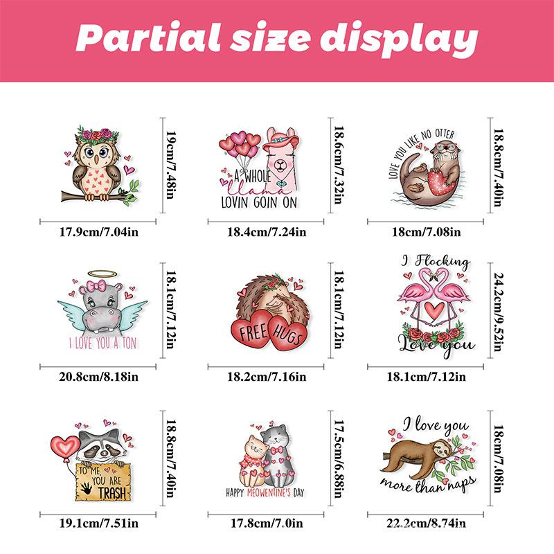 9pcs Valentine's Day Gnomes No Glue Static Sticker Window Glass Refrigerator Sticker