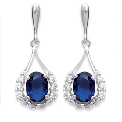 [J8741] - Silver Earrings 'Angélique' Silver-white Sapphire (rhodium-plated) - 24x10 Mm