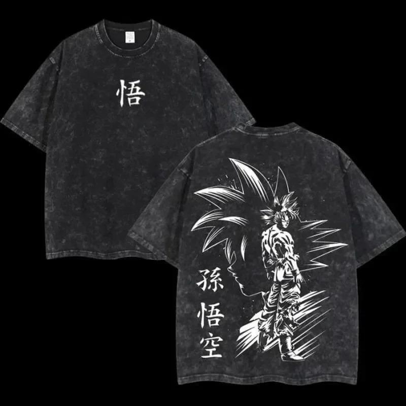 Anime Dragon Ball Cosplay Gewaschenes T-Shirt Baumwolle Kurzarm Locker Groß Lässig Sport Fitness T-Shirt Herren Harajuku Kleidung