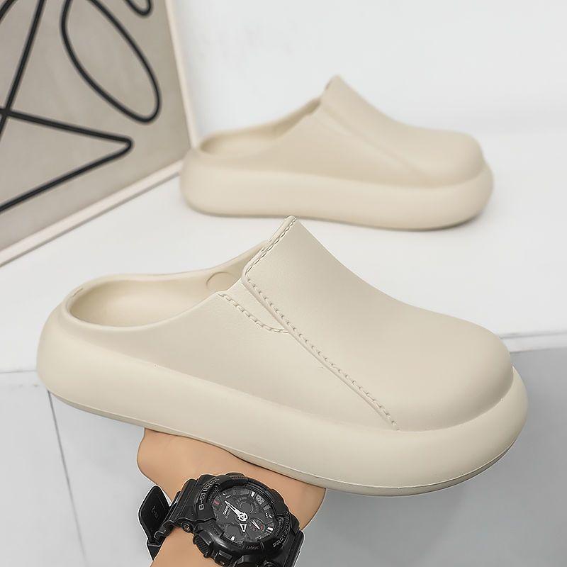 New Men's Slippers Household Waterproof One-pedal Baotou Drag Beach Non-slip Outdoor Stepping On Shit Feeling Light and Cool Slippers