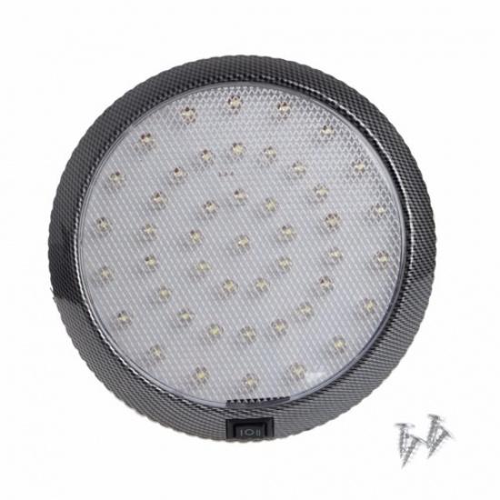 Universal LED Car Overhead Ceiling Dome Light Lamp Carbon Fiber Look Bezel Round
