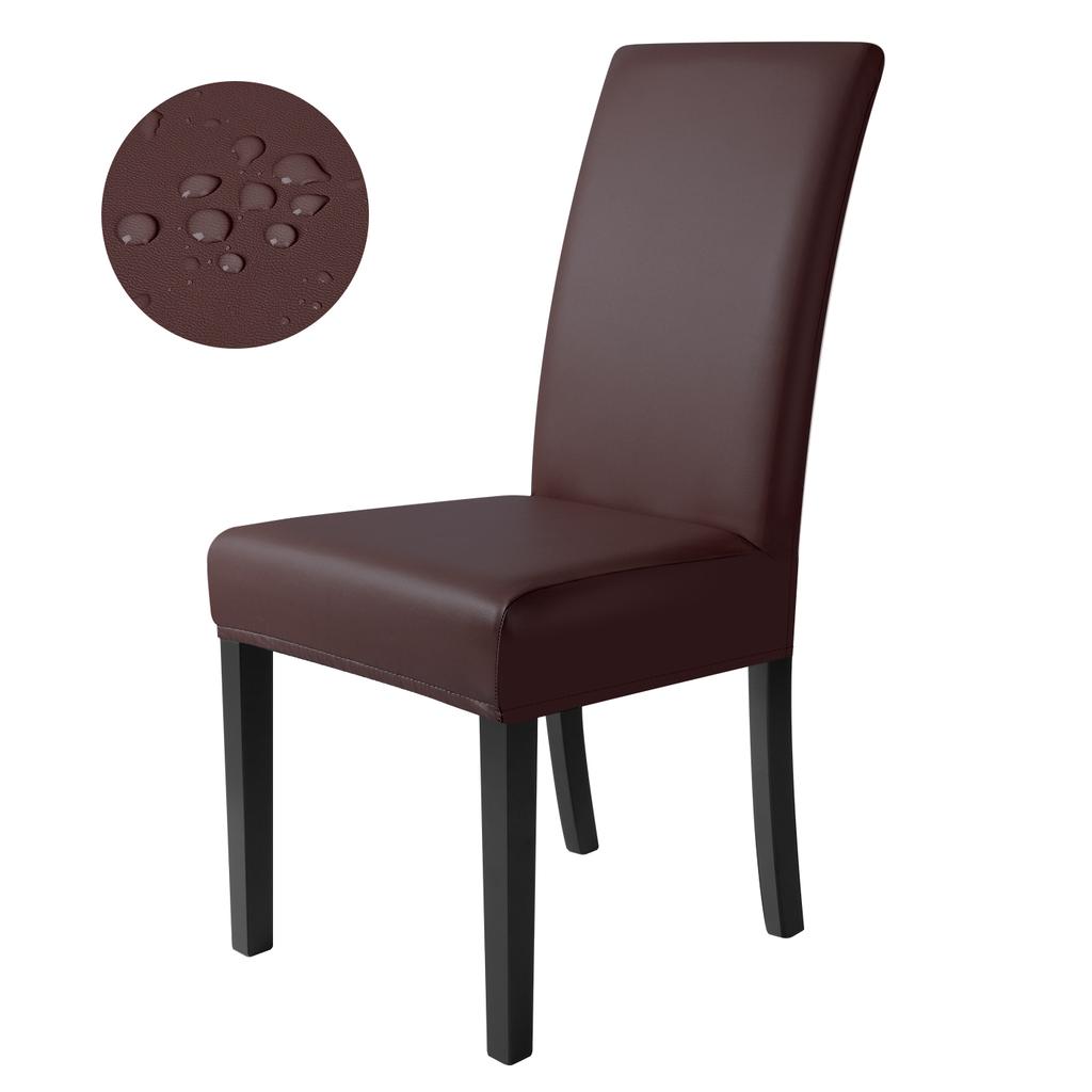 1/2/4PCS PU Leather Waterproof Chair Covers Solid Stretchy Chair Seat Cover Protector Dining Room Restaurant Kitchen Chair Case