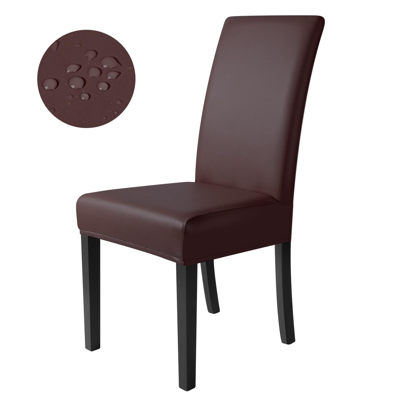 

PU Leather Waterproof Chair Cover Elastic Chair Slipcover Solid Colour Chair Case Protector for Dining Room Hotel Banquet 1PC