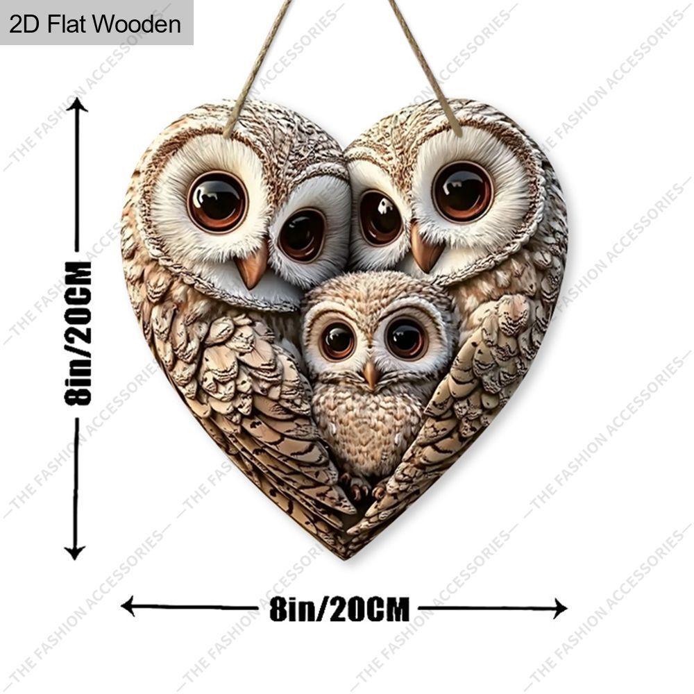2D flat wooden tag, home wall decoration, housewarming gift for friends, three owl pattern