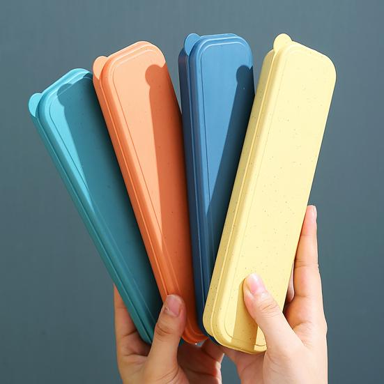 4Pcs/Set Reusable Portable Plastic Cutlery Set with Storage Box Students Spoon Fork Cutter Chopsticks Tableware Set