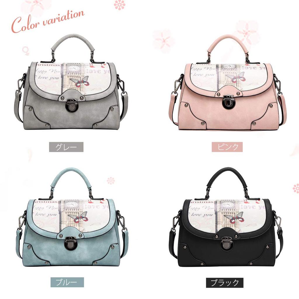 NICOLE & DORIS Retro-Style Women's Waterproof PU Leather Handbag, 2-Way ShoulderCrossbody Bag, Small, with Printed Design, Stands Up, and Studs,