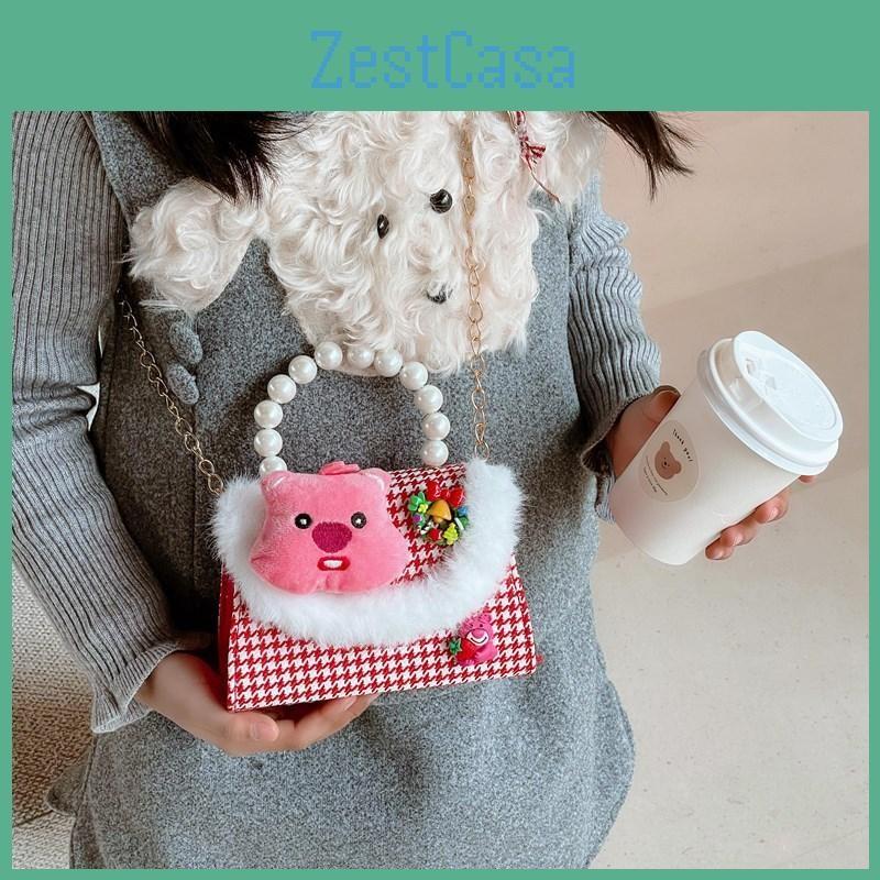 Red Lovely Plush Crossbody Bag With Adorable Characters Ideal For Kids Stylish Daily Wear