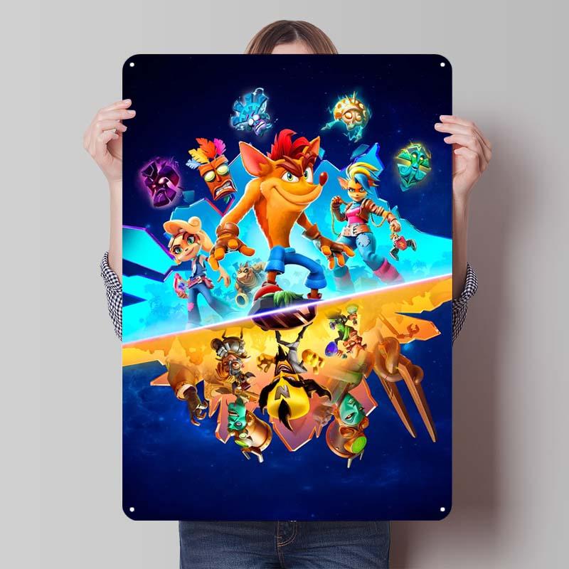 Crash Bandicoot Posters Classic Game Metal Signs Wall Art Mural Custom Tinplate Plaques for Gamers Gaming Room Decoration Retro