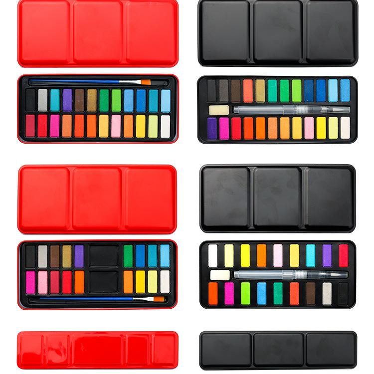 Watercolor Solid Pigment Set: 24 & 18 Colors for Beginners in Tin Box