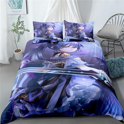 3D Tisk Anime Genshin Impact Keqing Povlečení Kreslené Povlečení Set Přikrývka Ložní Prádlo Pro Děti Chlapec Dekor Ložní Prádlo