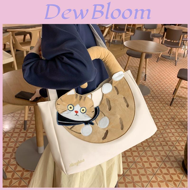 Canvas Cat Tote Bag With Contrast Color Design For Casual Girls Daily Use