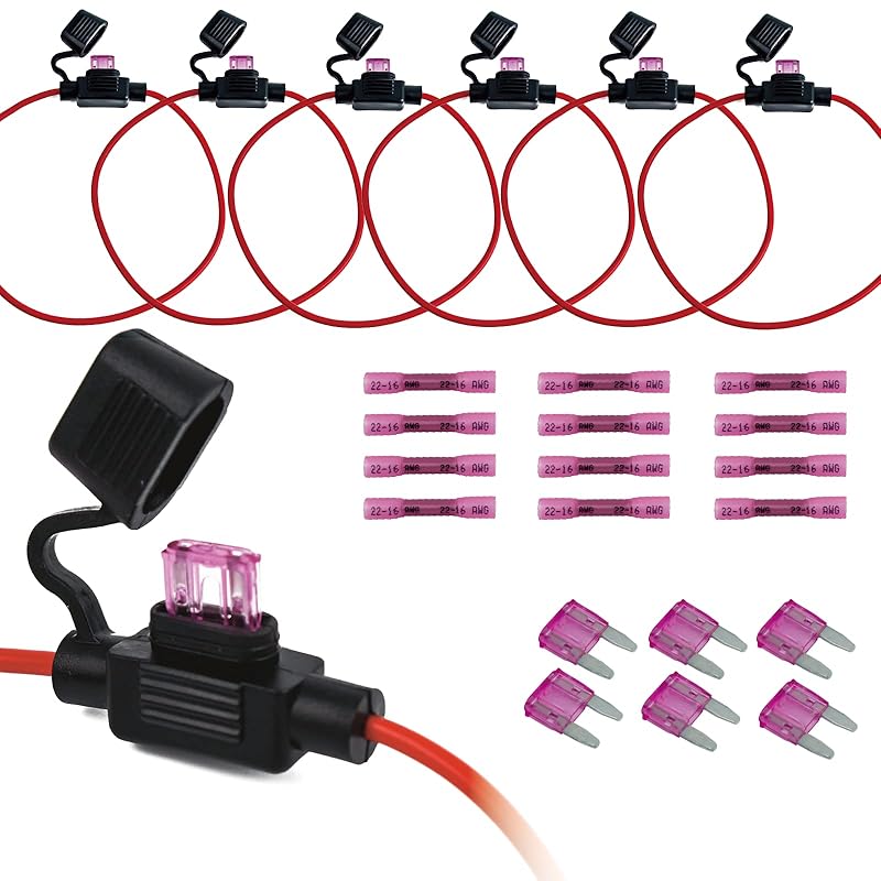 VANSIHO 18AWG Inline Fuse Holder Kits-6 Pack 18 Guage Awg With 6Pcs 3A Blade Mini Fuse/12Pcs 3:1 Heat Shrink Butt Connectors