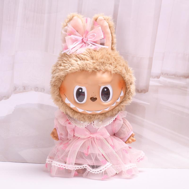 38cm Labubu Plush Doll Casual Outfit Set with Hat (Clothes Only)