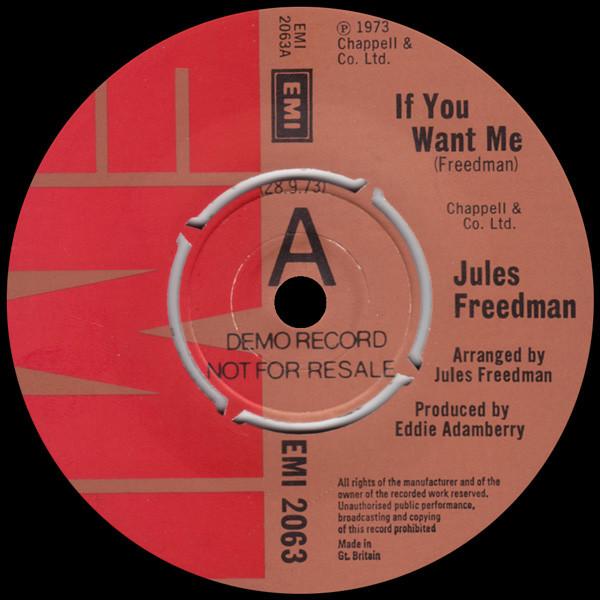 

7-дюймовая пластинка JULES FREEDMAN If You Want Me EMI2063PROMO EMI 1973 UK Рок Б/у