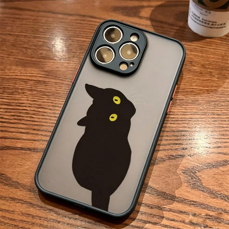 INS Cartoon Black Cat Phone Case For iPhone 17 Pro Max 16 15 14 Pro Max Plus 13 Mini 12 11 Pro Max Shockproof Back Cover Fundas