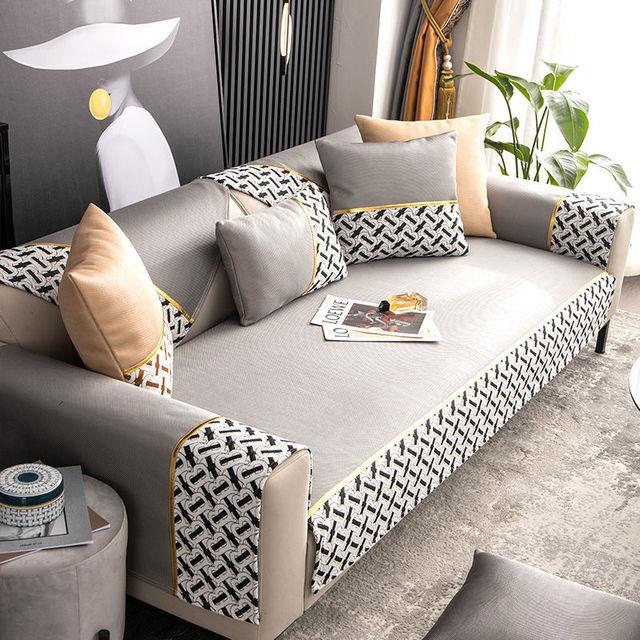 Husă de Sofa Vară Mătase de Gheață Cusături Margine Lată Culoare Solidă Pernă de Sofa pentru Living Modern Minimalist Anti-Alunecare Pernă de Sofa