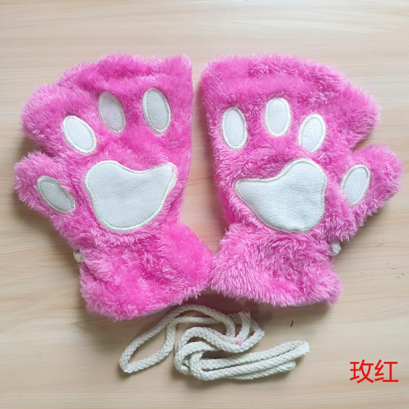 Mănuși cu gheare de pisică cu labe de desene animate pentru femei, mănuși de pluș, calde, moale, de pluș, scurte, fără degete, pufos, urs, pisici, costum, jumătate de deget