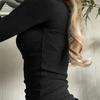 Women's Casual Slim Fit Threaded U Neck Lace Long Sleeve T-Shirt
