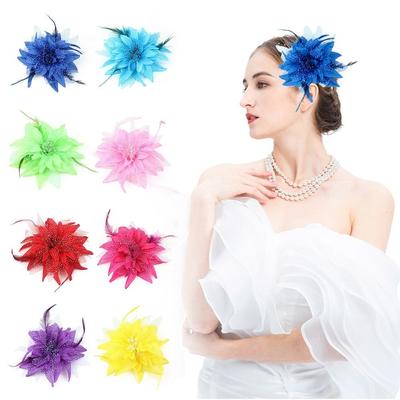 Fashion Brooch Feathers Hair Clip Flower Feather Wrist Flower Corsage Beads Hairband for Wedding Hair Accessories