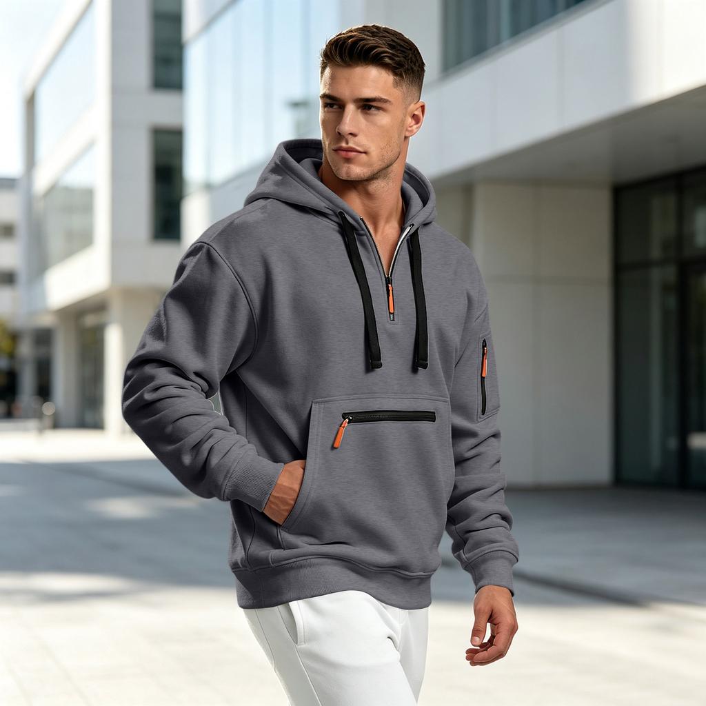 Men's Zip Up Hoodie with Multiple Pockets Casual Athletic Sweatshirt for Spring and Fall