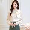 Romantic French Collared Butterfly Tie Blouse With 3d Effect For Spring Office Wear