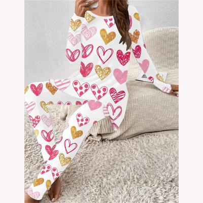 Euro-American Fashion 3D Love Pattern Print Women's  Four-season Long-sleeved T-shirt + Long Pants Two-piece Set. Perfect Gift for Valentine's Day
