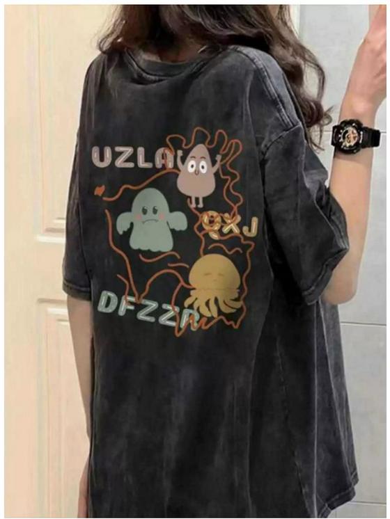 American Retro Unisex Distressed Oversized T-Shirt - Summer Short Sleeve, Straight Shoulder, Plus Size