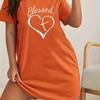 Women's Loose Homewear Plus Size Nightgown 3D Printed Heart Short Sleeve T-Shirt Tops Long Tops Micro Stretch Dresses