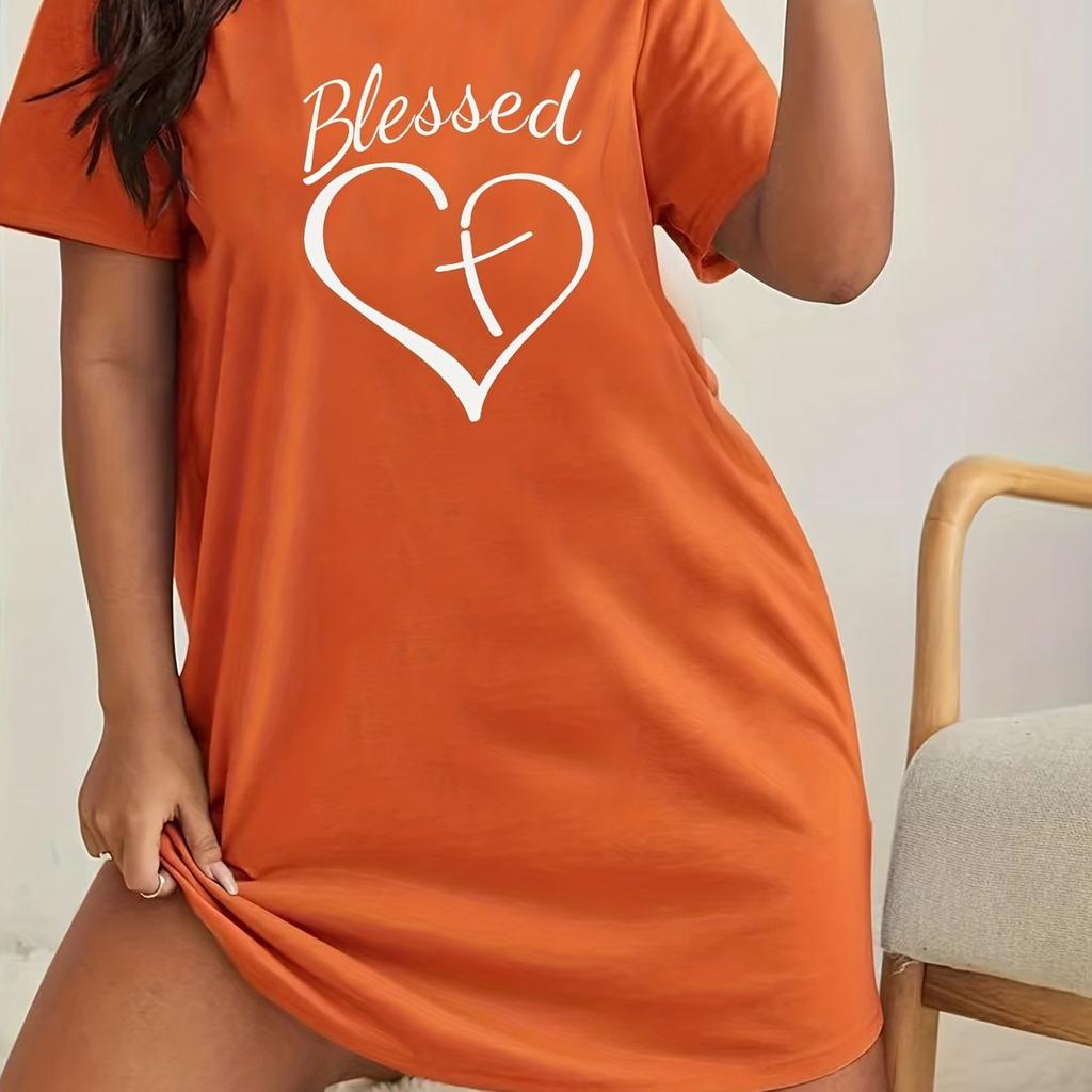 Women's Loose Homewear Plus Size Nightgown 3D Printed Heart Short Sleeve T-Shirt Tops Long Tops Micro Stretch Dresses